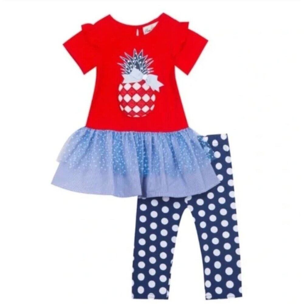 Rare Editions Americana Pineapple Capri Set 2T Red White & Blue Outfit For Girls
